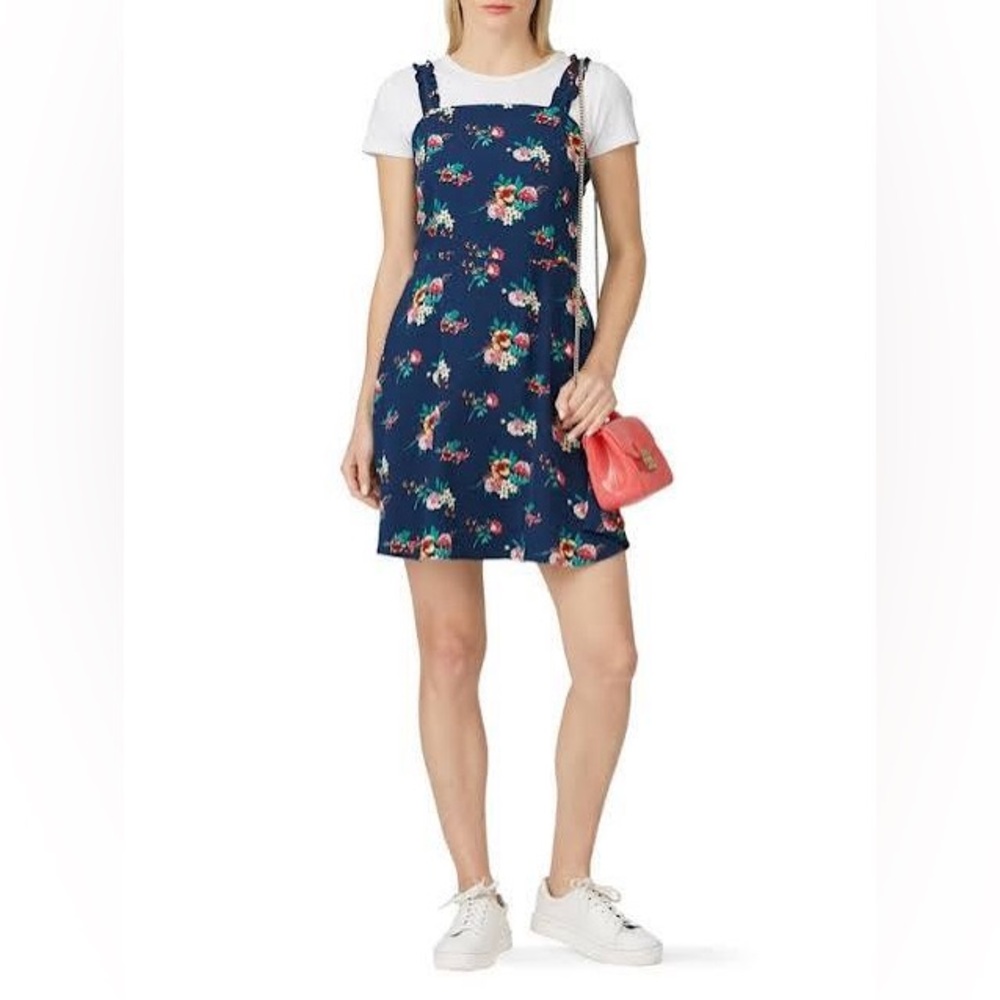 Louna Floral Square Neck Navy Mini 90s Inspired Dress S